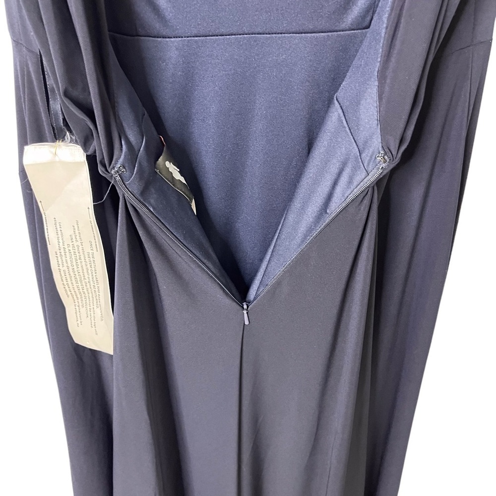Mac Duggal Ruched Deep V Neck Gown Sleeveless Dress Leg Slit Navy Blue Size 12 - Picture 10 of 11